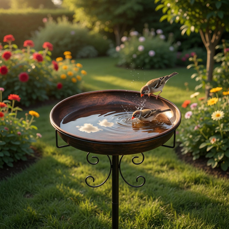 35" Metal Bird Bath for Outdoor Garden, Freestanding Birdbath Feeder with 5-Prong Base, Antique Bronze Finish for Yard and Patio Decor