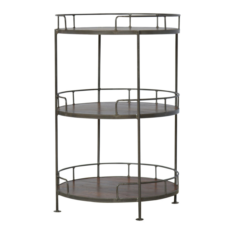Industrial Round Mango Wood and Metal Butler Tray Table