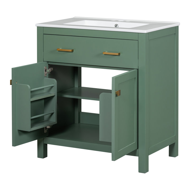 Ensemble de meuble-lavabo autoportant 30 po avec lavabo en céramique, Vert