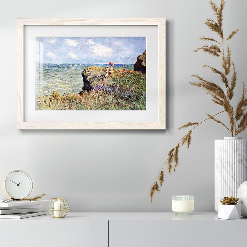 «Walk On The Cliff» par Monet, reproduction d'art encadrée, Blanc, H 14 po x l 20 po