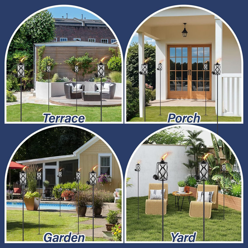 Paquet de 6 torches de jardin en verre gris, décoration de jardin pour torche extérieure 59 po, torches Citronella améliorées de 16 oz