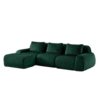 114" Modern L-Shaped Modular Sectional Sofa for Living Room,Flannelette Fabric,Oversized 3-Seater Couch,Deep Seat,Boneless sofa,Movable Ottoman,Buckle connection,Anti-slip Design,No Assembly