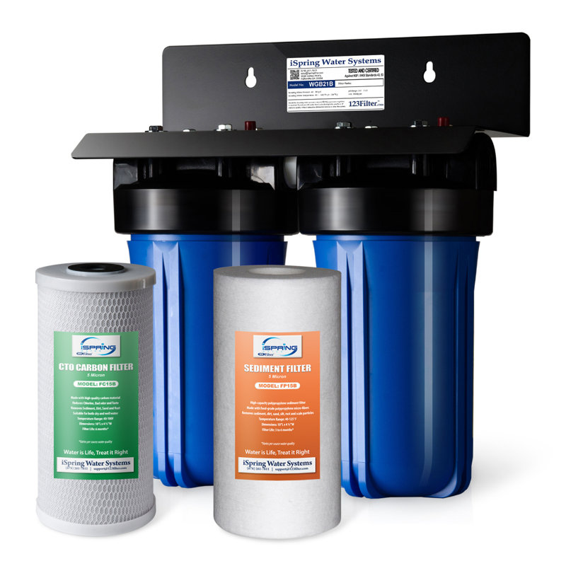 iSpring Whole House Water Filter System, Reduce 99% Chlorine, Chemical, Sediment, Taste & Odour, SGS-Tested 5-Layer Whole House Filter System, 10” x 4.5” Filters,1” Inlet/Outlet, Model: WGB21B
