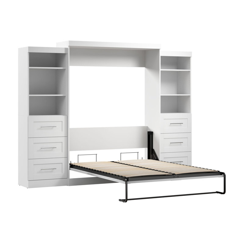 Lit plateforme escamotable avec rangement Arlex, Blanc, Grand