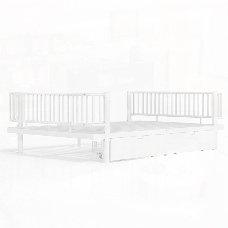 Lit plateforme avec tiroirs de rangement, Grand lit, Blanc clair