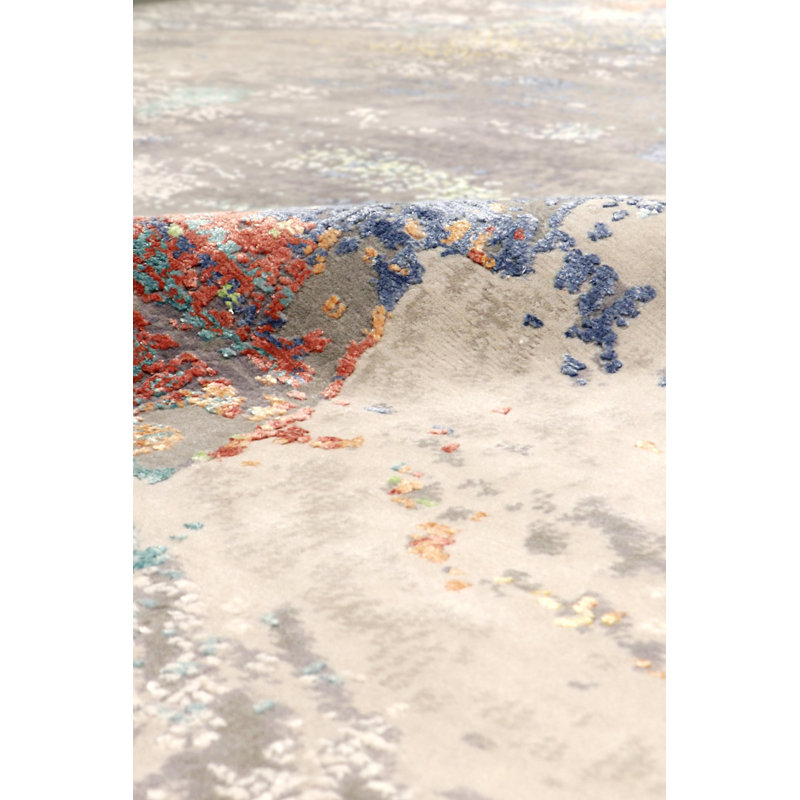 Hand Knotted Abstract Area Rug in Beige, Rectangle 9' x 12'