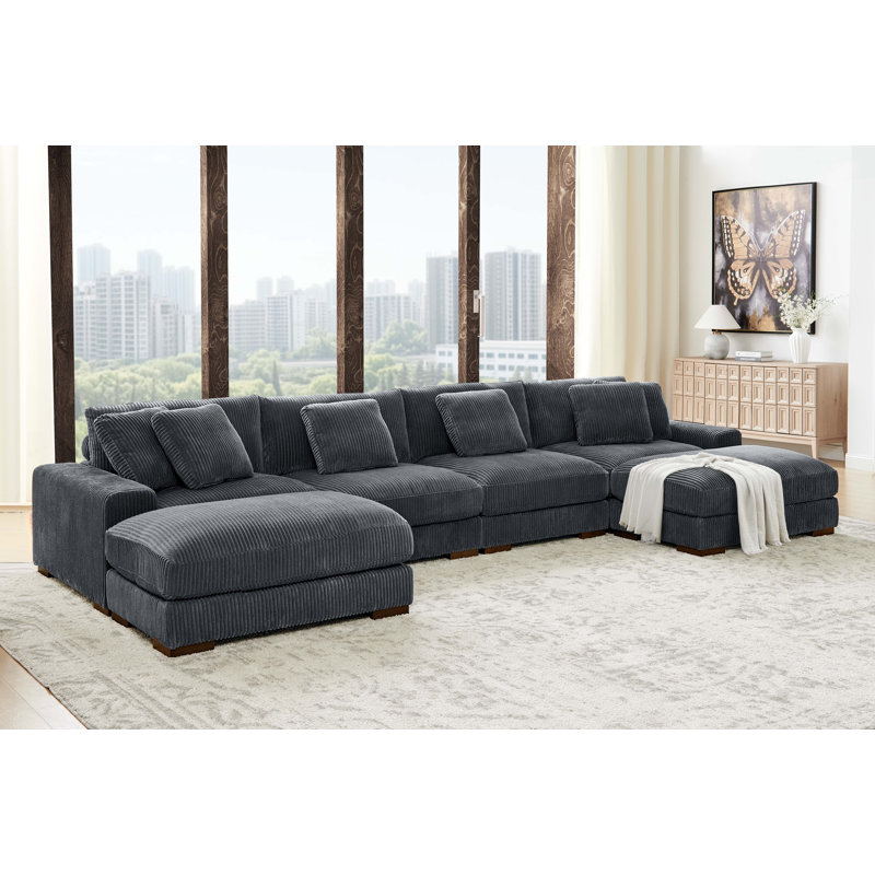 Satter 160" Wide Symmetrical Large Sectional, Hunter Green Corduroy