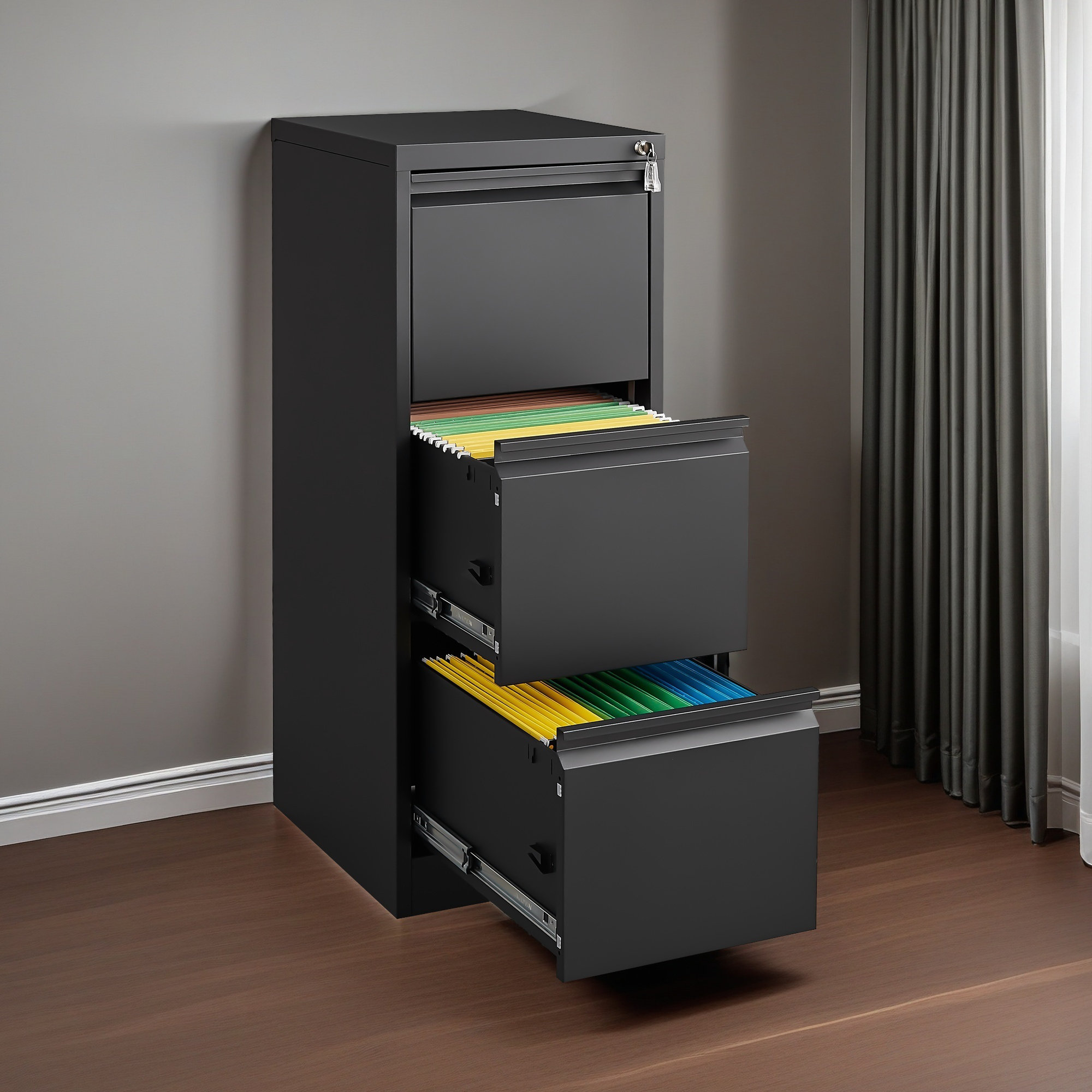 Inbox Zero 3 Drawer File Cabinet With Lock Metal Vertical File Storage ...
