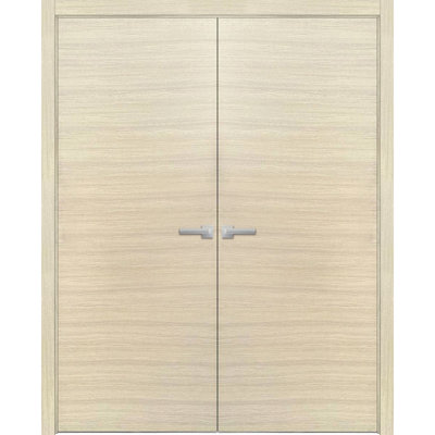 Portes doubles françaises massives Planum 0010, placage de bois naturel, cadre et moulures, portes robustes pour placard ou chambre à coucher, 72 po x 96 po (2 x 36 x 96 po)