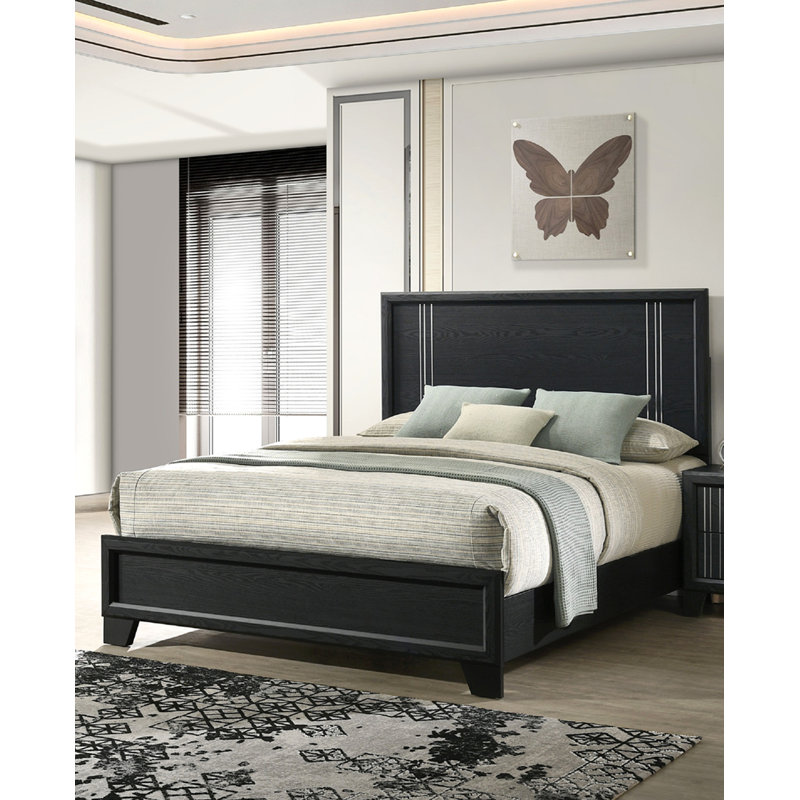 Contemporary 1pc Queen Size Panel Bed Wooden Bedroom Furniture Charcoal Finish