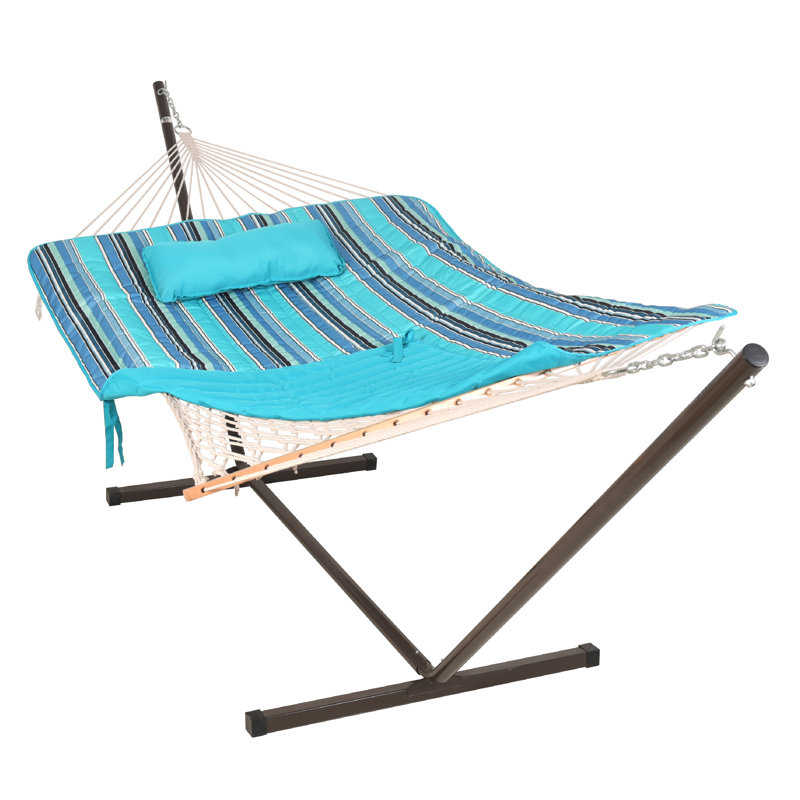  Support pour hamac 12 pi en acier avec coussins en corde de coton et polyester