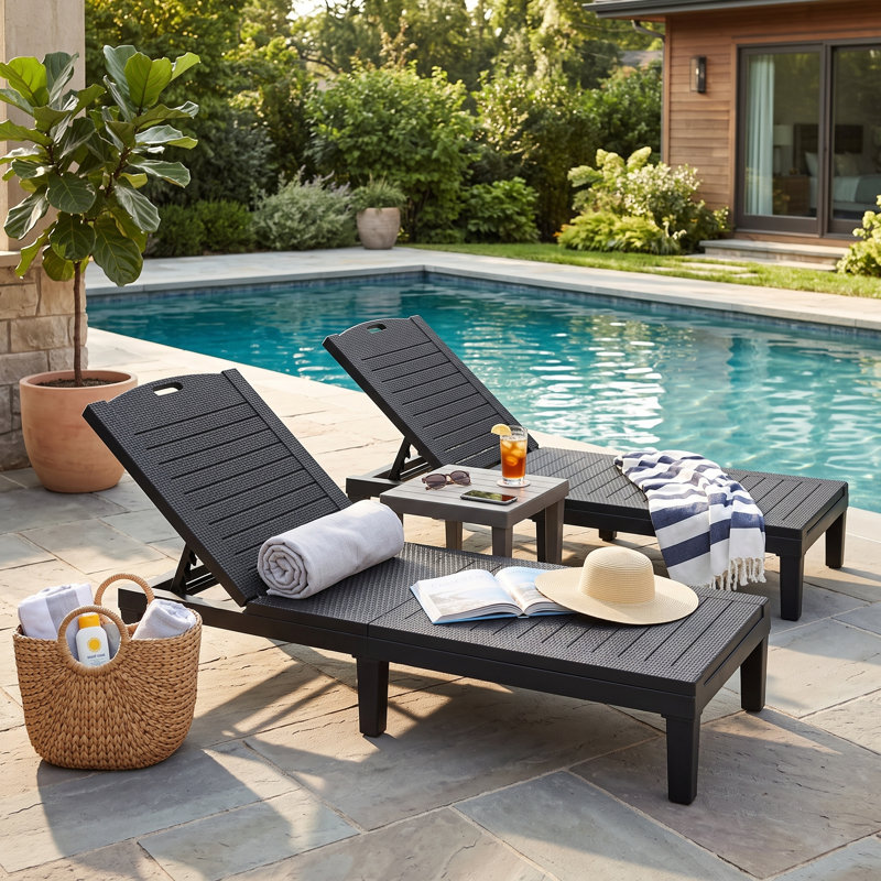 Lot de 2 chaises longues d'extérieur, inclinables et réglables en 5 positions pour piscine, capacité de 159 kg