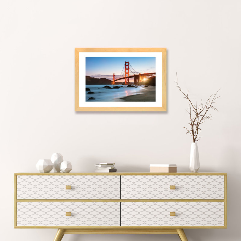 Dawn At The Golden Gate by Matteo Colombo - Print, Natural Wood Framed Paper, 16" H x 24" W x 1" D