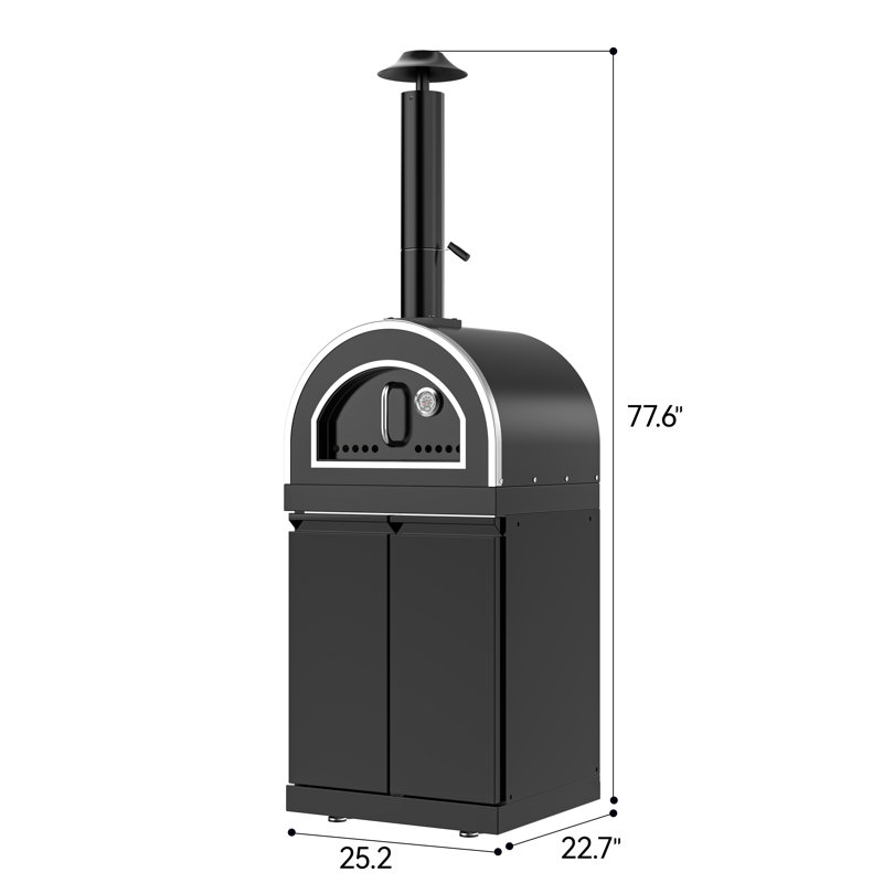 SERA Outdoor Kitchen Pizza Oven with Cart – 15,355 BTU Gas Pizza Oven, 304 Stainless Steel with Black Finish, Freestanding Modular Cooking Station (LP)