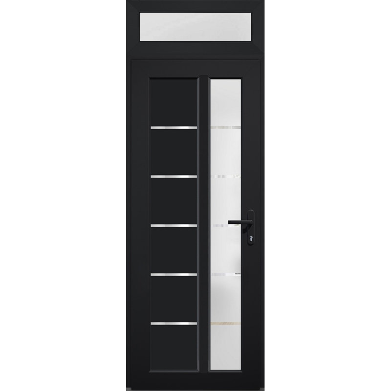 Façade extérieure avant porte en verre givré Fibre de verre givré / Manux 8088 noir mat / fenêtre extérieure supérieure / bureau Portes d'entrée commerciales et résidentielles - l 30 po x H 80 po + 14 po - Gauche