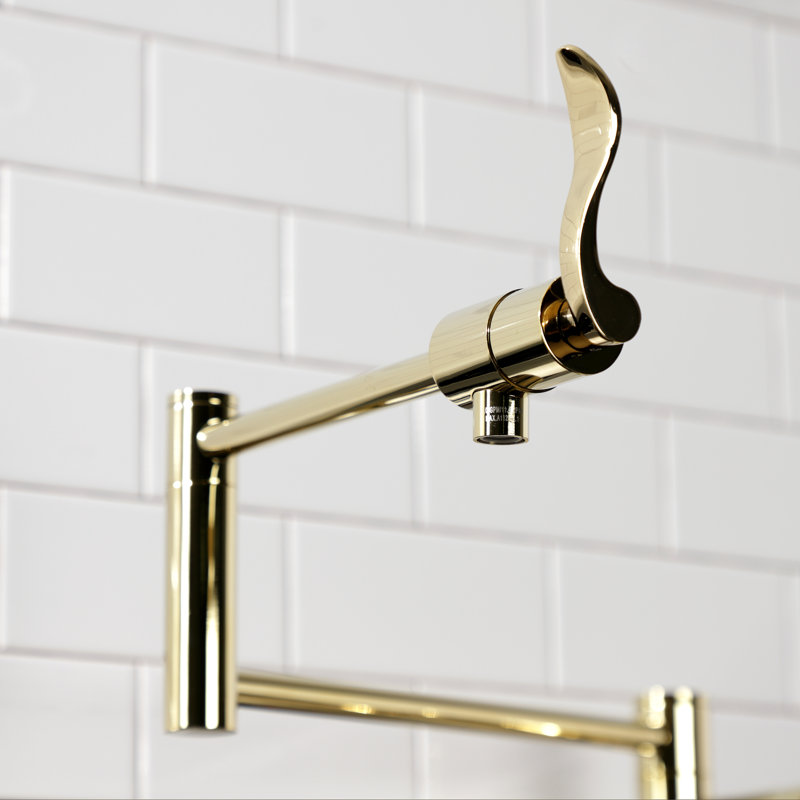 Kingston Brass NuWave Two-Handle 1-Hole Deck Mount Pot Filler Faucet, Polished Brass