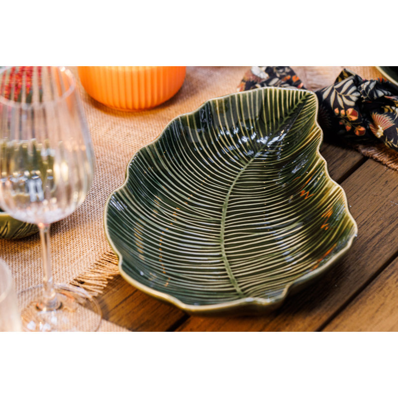 Mikasa Jardin Leaf-Shaped Stoneware Serving Dish, 31.5cm, Green