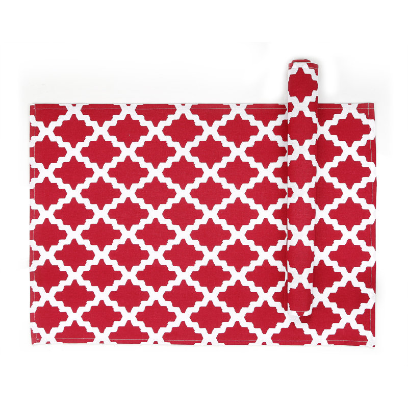 Wilhoit Cotton Geometric Rectangle Placemat, Red