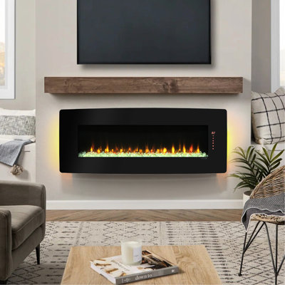 48 Inch Curved Fireplace - 5000 /H Heat, 11 Temperature Settings, Multi Color Flame & , Wall Mounted/Table Top Electric With Remote 4 Colors, Backlight, Vent , Powder Coated