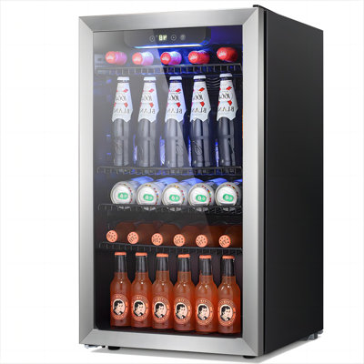17.32'' W 3.2 Cu.ft Mini Fridge, Beverage Refrigerator 26 Bottle/113 Can Capacity, Touch Button, 32°F-61°F, Quiet <38dB, LED, Removable Shelves