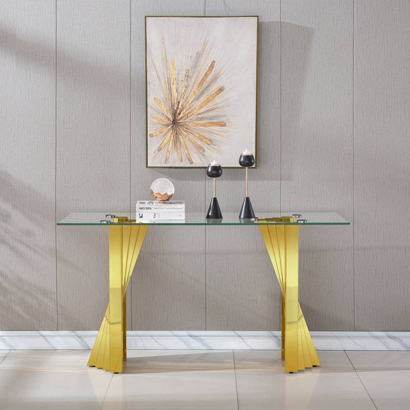 Glass Top Console Table, Gold