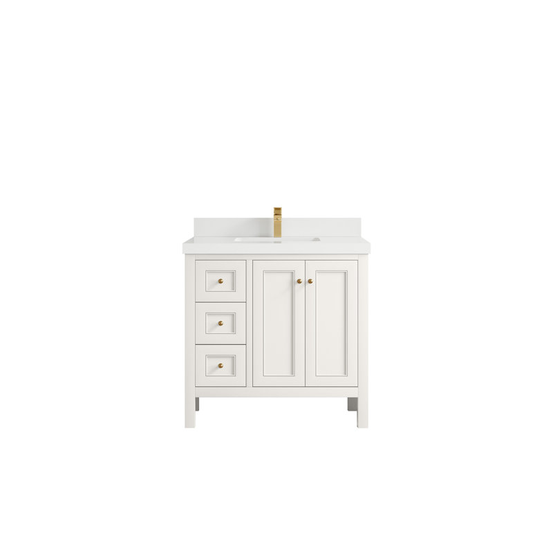 Nashville X P 22 po Meuble-lavabo central en albâtre, Albâtre / or brossé, Quartz blanc