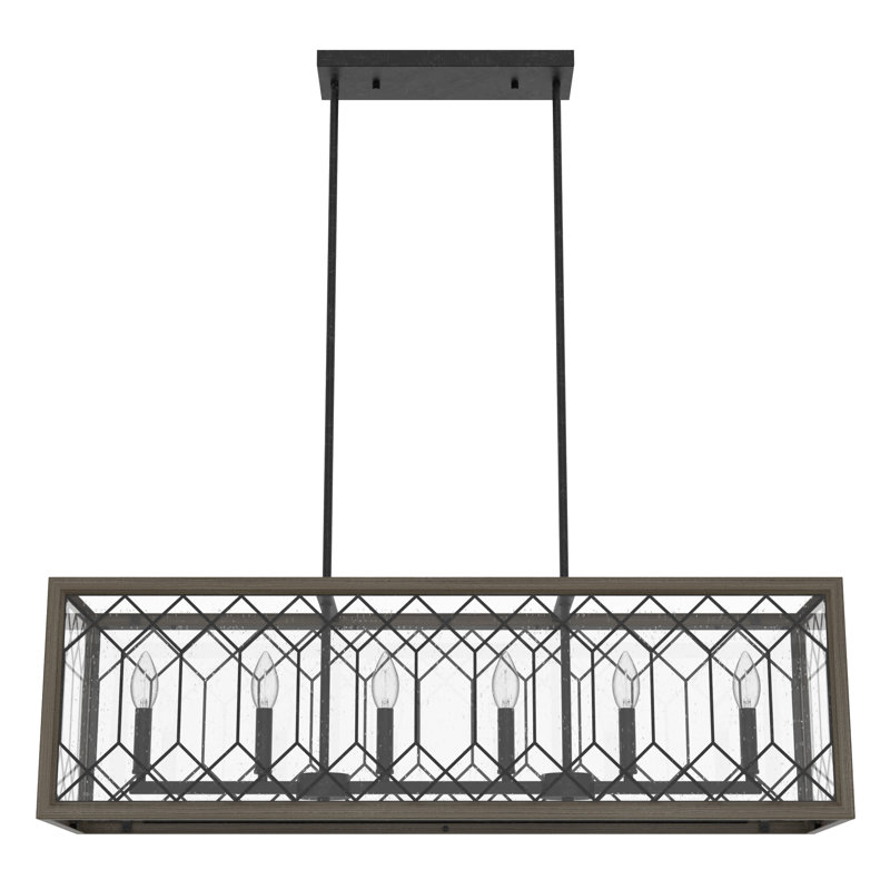 Chevron 6 Light Linear Rectangle Chandelier, Rustic Iron
