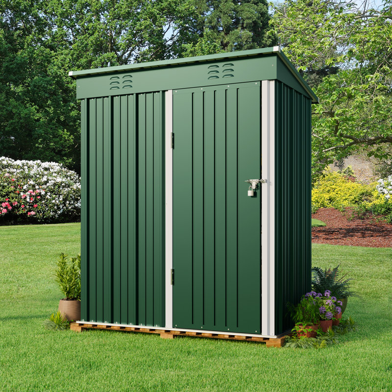 Aiho 5 ft. W X 3 ft. D Metal Vertical Storage Shed, Green