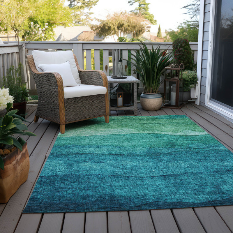 Cinead Machine Washable Indoor/Outdoor Teal Area Rug ACN1699, Rectangle 9 pi x 12 pi