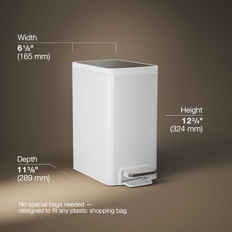 6-Liter Step Trash Can, Black Stainless, Stainless Steel/White