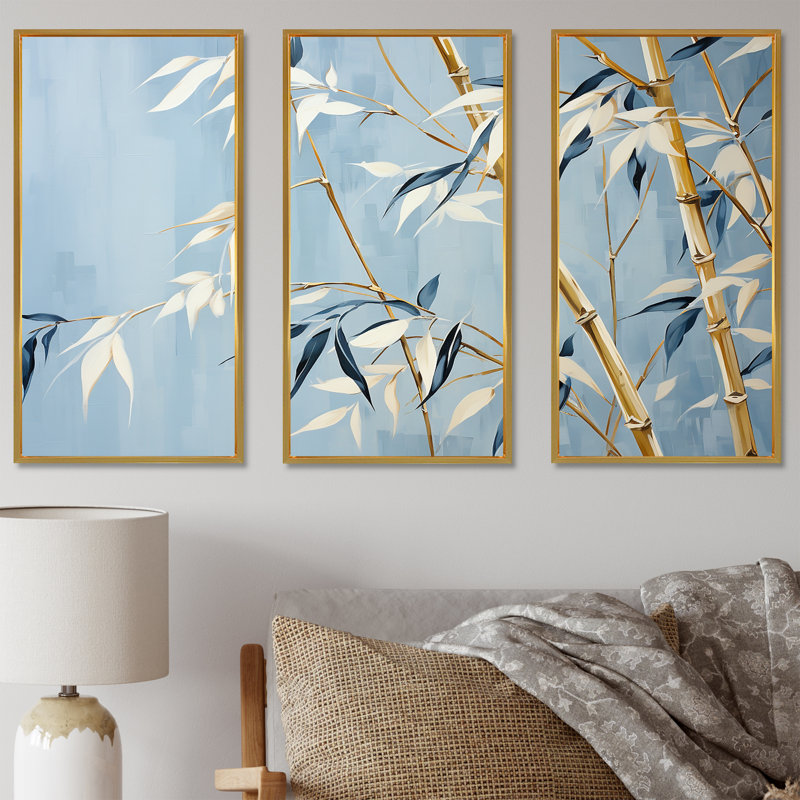 «Zen and Blue», art zen, Cadre flottant doré, H 28 po x l 36 po x P 1 po