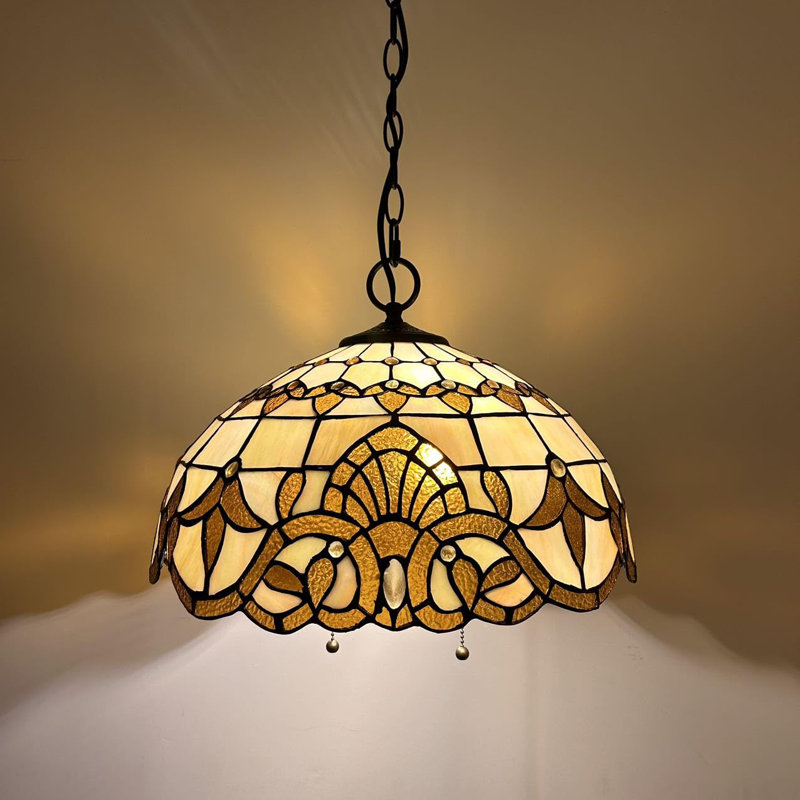 Glenover Tiffany Pendant Lights Fixture Stained Glass LED Bulbs Included 16”W*16”D*75”H, Gold