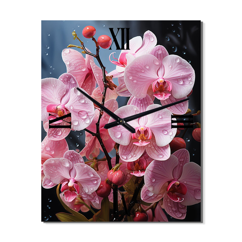 Horloge murale Orchidées roses - Orchidées roses Neon Fusion II, Petit