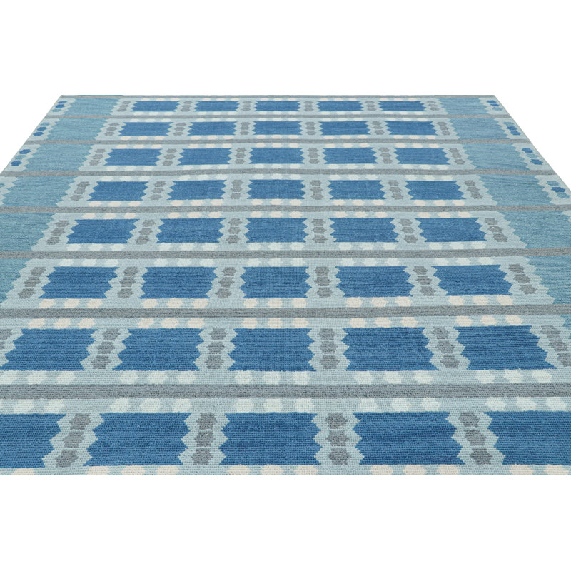 Rug & Kilim’S Scandinavian Rug In Blue And Gray With Geometric Patterns, Rectangle 8' x 10'