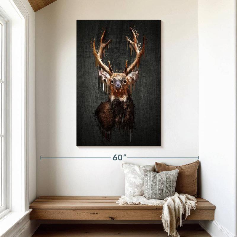 Brampt Grunge Deer On Black, 48" H x 32" W