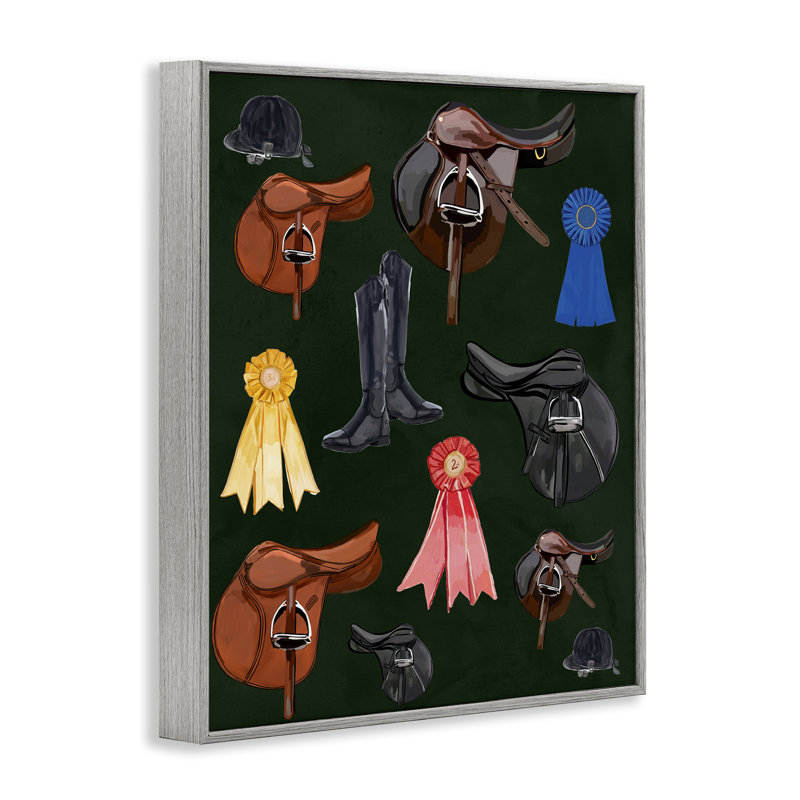 Art équestre, selles et rubans, estampe numérique par Amelia Noyes, Gris, H 20 po x l 16 po