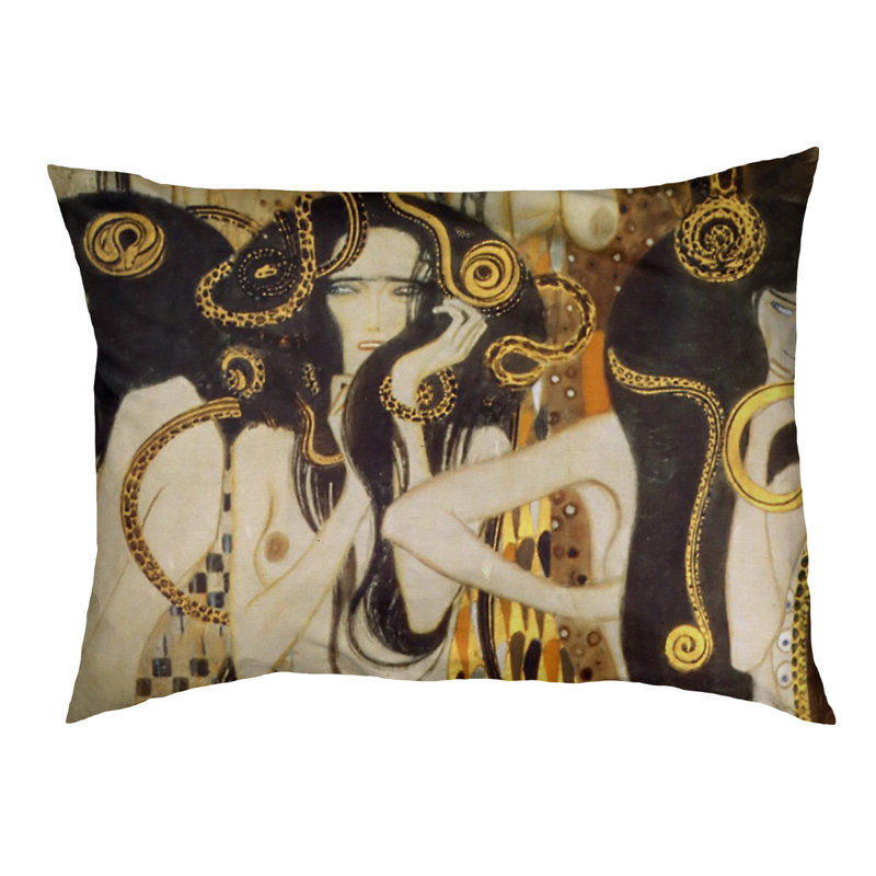 Coussin de designer frise beethoven Carlile, Grand (L 52 po x l 42 po), Jaune / Or