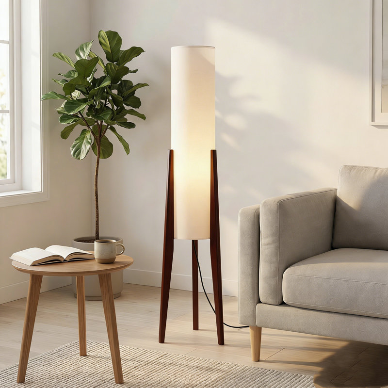 45.87'' Soild Wood Tripod Floor Lamp, Walnut
