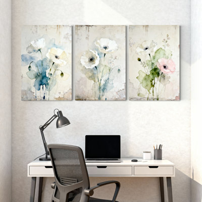 Aquarelle de fleurs de pavot, reproduction d'art sur toile tendue sur toile, ensemble de 3 pour salon, chambre à coucher, décoration intérieure