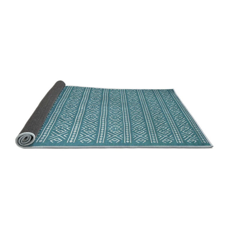 Tapis bleu/gris contemporain, Rond 8 pi