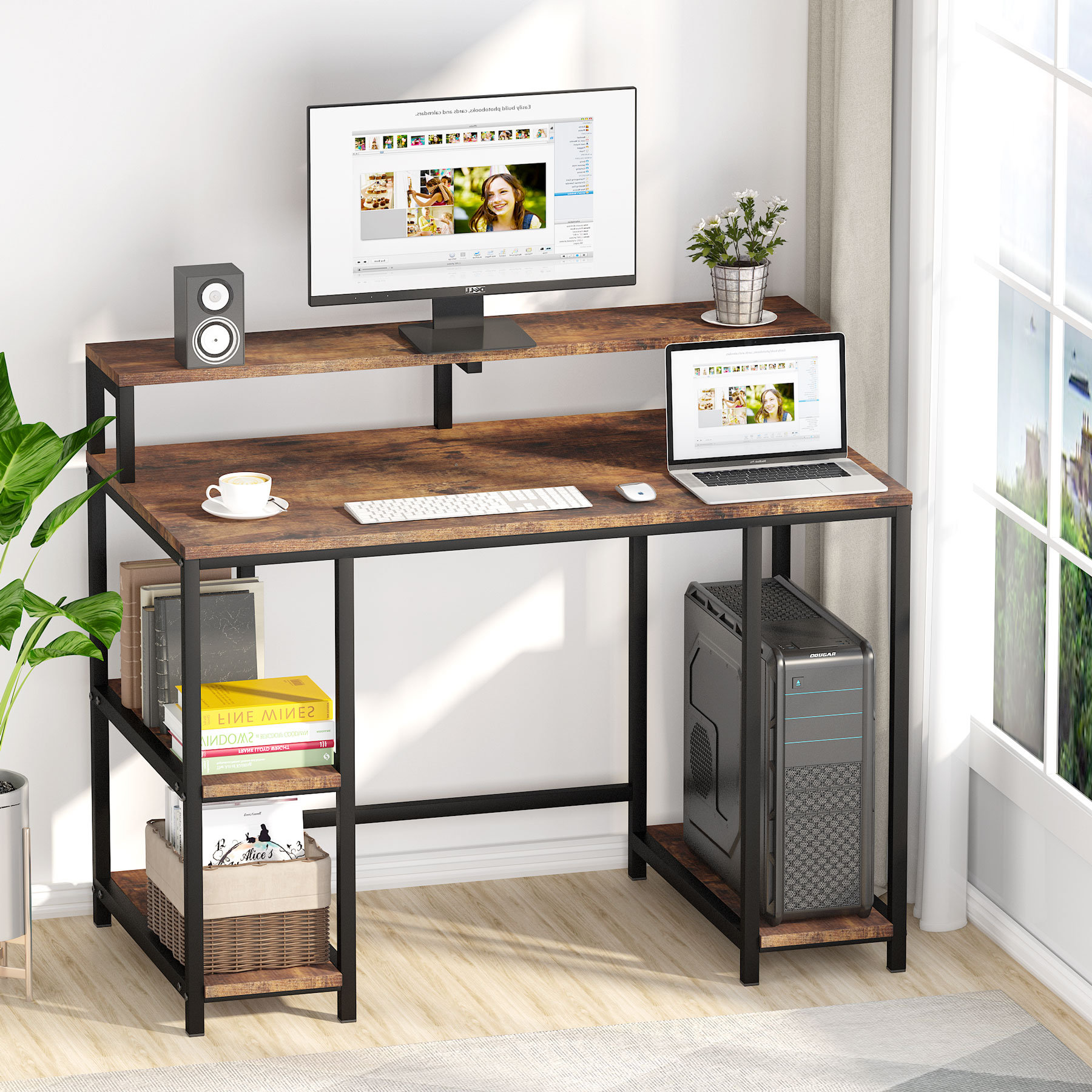 17 Stories Patina Metal Base Computer Desk | Wayfair