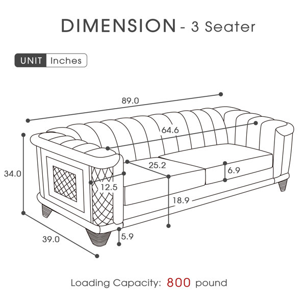 Latitude Run® Mid Century Modern 89 Inches 3 Seater Luxury Black Velvet ...
