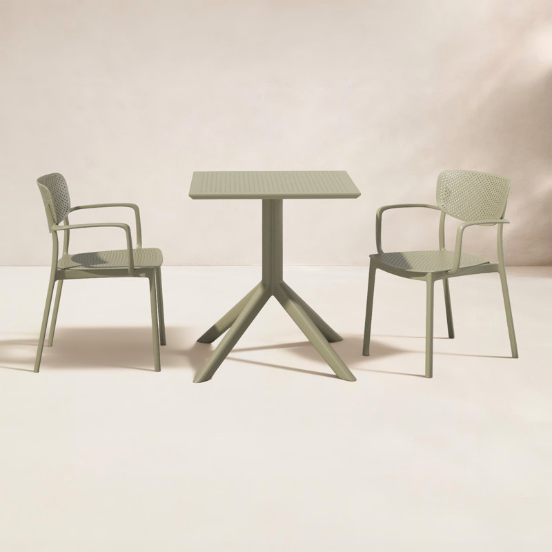 Ensemble bistro carré avec chaises empilables 3 pièces Farrah, Taupe