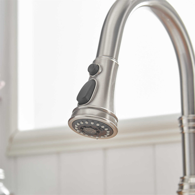 Robinet de cuisine rétractable à poignée simple avec accessoires, Nickel brossé