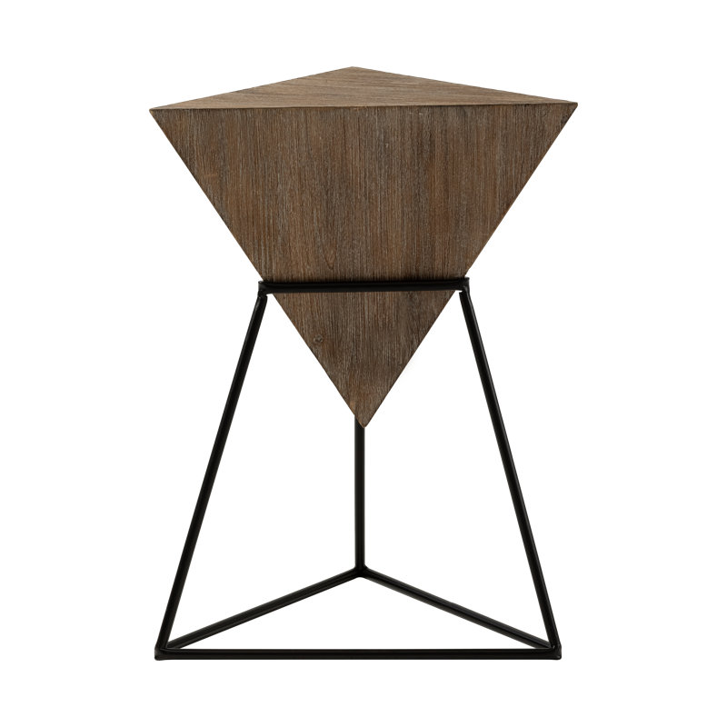 Brown Triangular MDF and Metal Geometric End Table