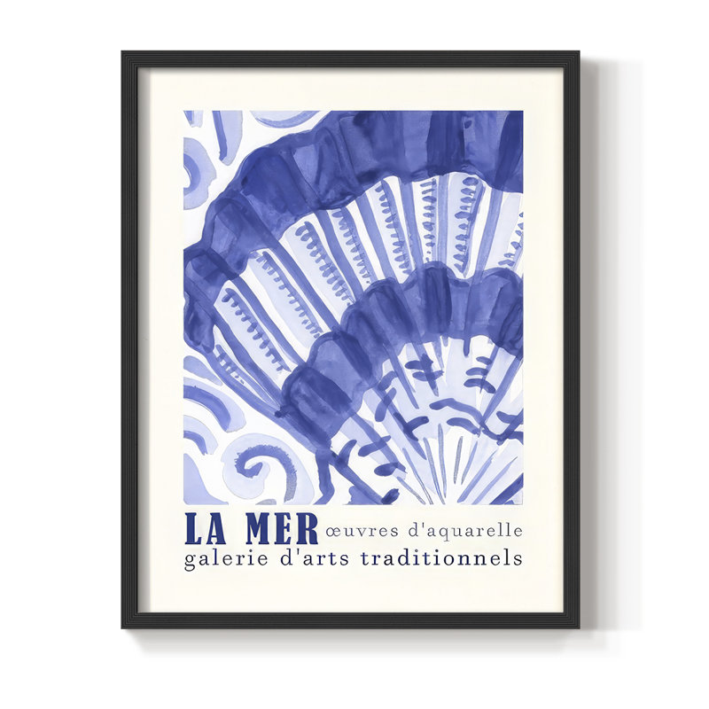 Reproduction d'art encadrée, affiche La Mer II - bois massif, H 11 po x l 9 po, Noir, noir, noir, noir