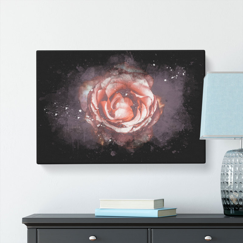 Pink Tipped Rose Flower - Wrapped Canvas, 50cm H x 76cm W x 3cm D