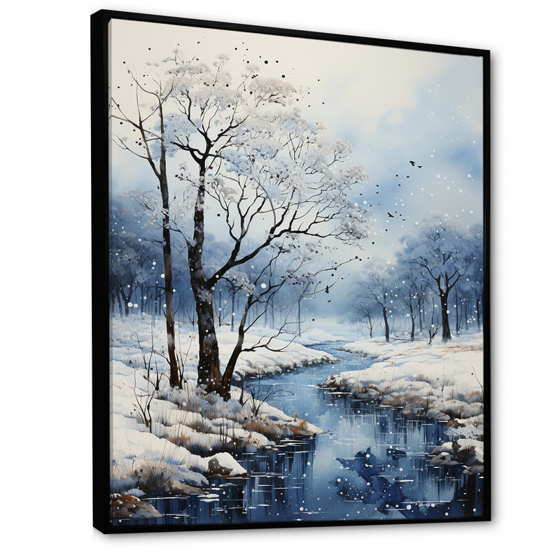 La neige des hivers embrassent le pointillisme II, Cadre flottant noir, H 20 po x l 12 po x P 1 po