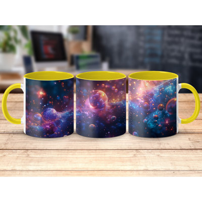 3D Design 11oz Accent Mugs – Ceramic Coffee Cup with a Yellow Handle and Interior