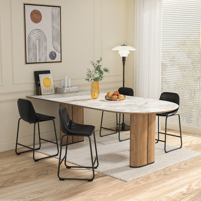 Parveena PU Leather Bar Stools With Back, 3, Counter Stool (24" Seat Height), Black